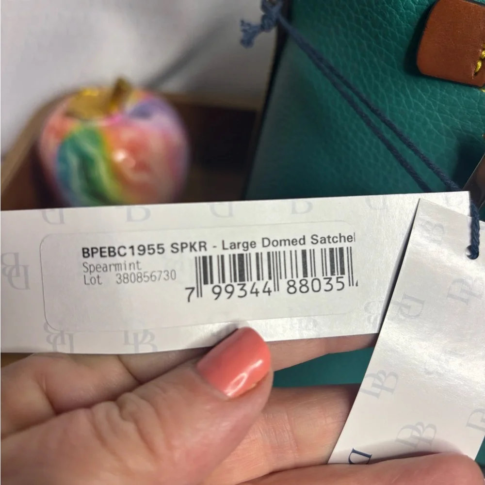 Dooney & Bourke Spearmint Pebbled Leather Large Dome Satchel with Tan Trim NWT - Picture 5 of 14